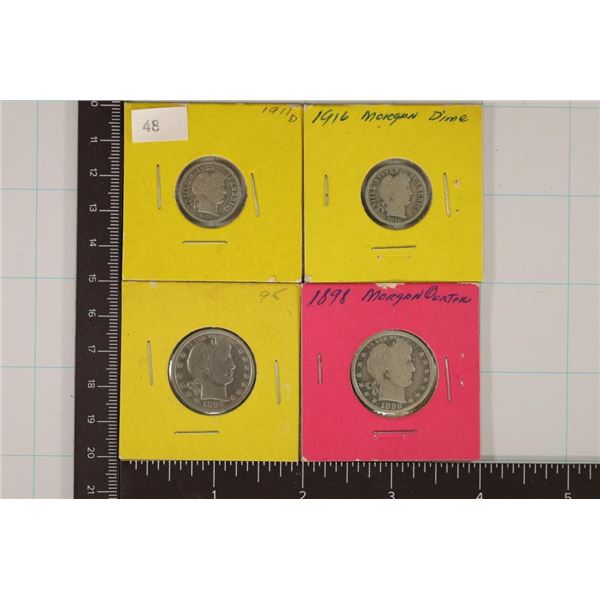 1911-D &1916 BARBER DIMES & 1895 &1898 BARBER