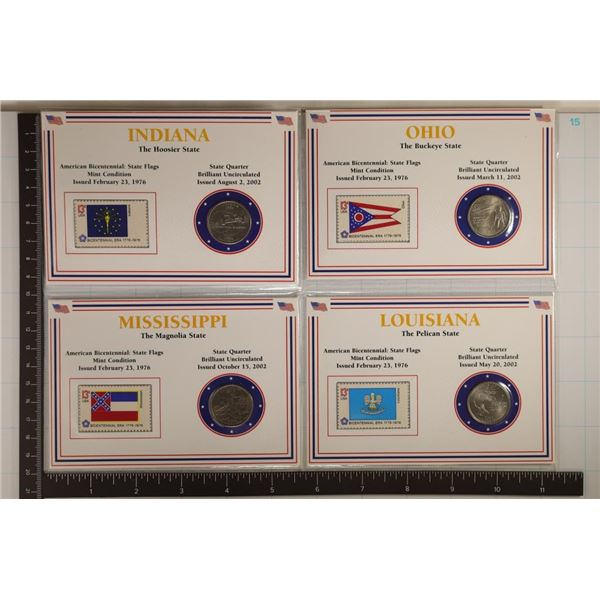 4-US QUARTER & STAMP SETS: ALL UNC IN PLASTIC