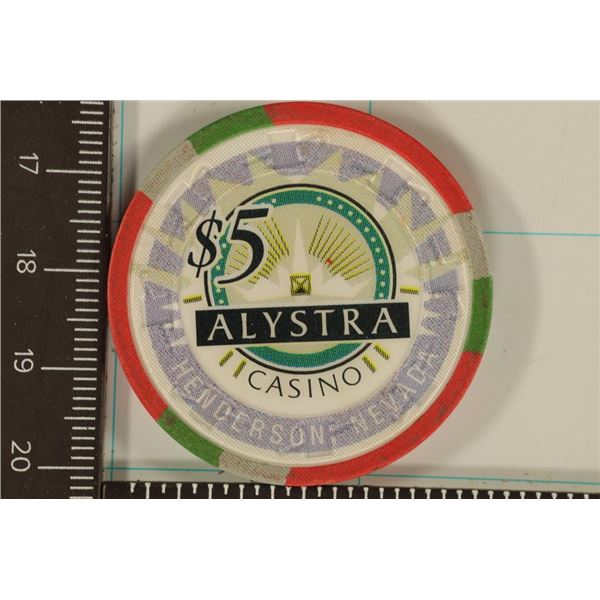 $5 ALYSTRA CASINO CHIP. HENDERSON, NEVADA