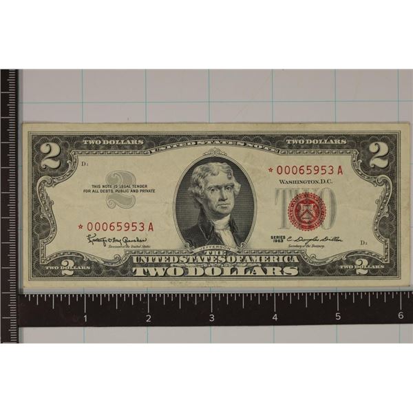 1963 US $2 STAR NOTE RED SEAL CRISP