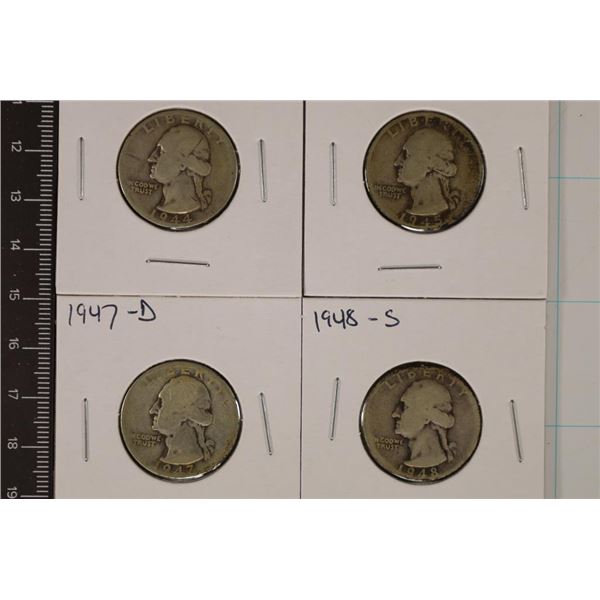 1944-D, 45-S, 47-D & 48-S WASHINGTON SILVER 1/4'S