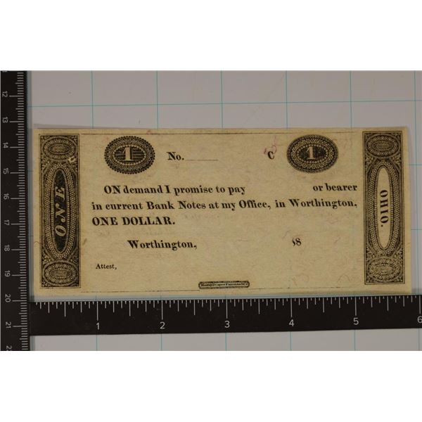 1900'S OHIO $1 BANK NOTE CRISP UNC SMALL INK