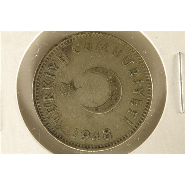 1948 TURKEY SILVER 1 LIRA .1447 OZ. ASW