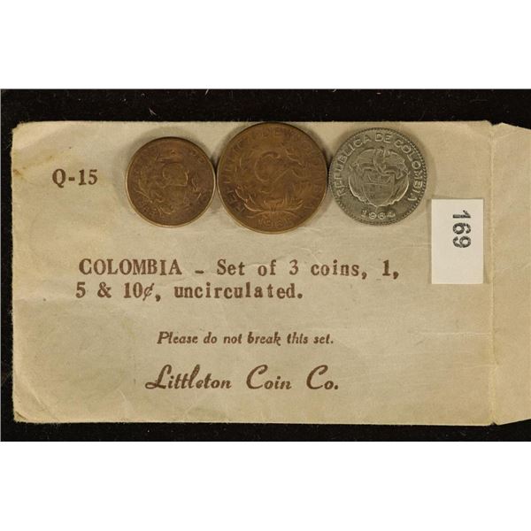 3 COIN COLUMBIA UNC SET: 1964 ONE CENTAVO, 1965