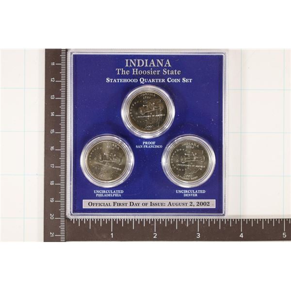 2002-P/D/S INDIANA STATE QUARTER SET 1ST DAY OF