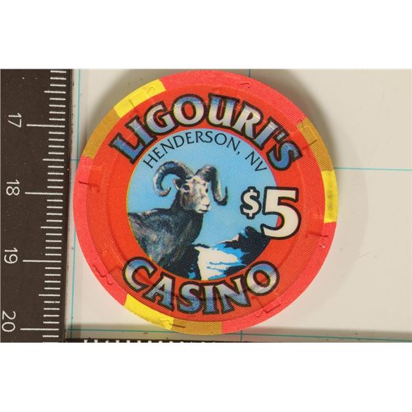 $5 LIGOURI'S CASINO CHIP. HENDERSON, NEVADA