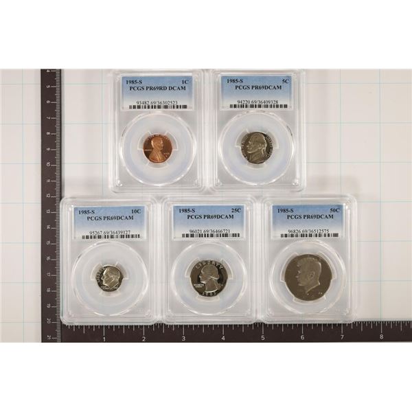 PCGS PR69 DCAM GRADED 1985-S PROOF SET, 5 COINS