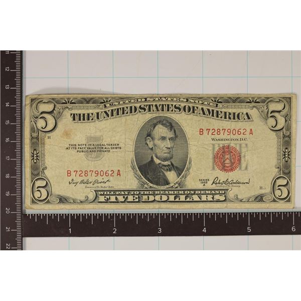 1953-A US $5 RED SEAL NOTE