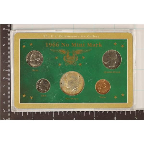 1966 US NO MINT MARK 5 COIN SET FEATURING A 40%