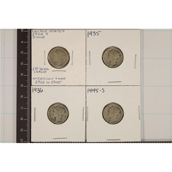 1916-S, 35, 36 & 1945-S SILVER MERCURY DIMES