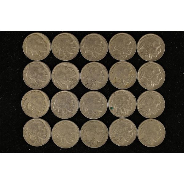 20 ASSORTED FULL DATE BUFFALO NICKELS: 1-1930 &