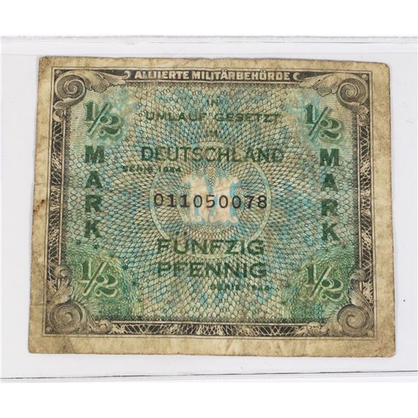 #160 GERMAN 1/2 MARK PAPER MONEY NOTE 1944 WW2