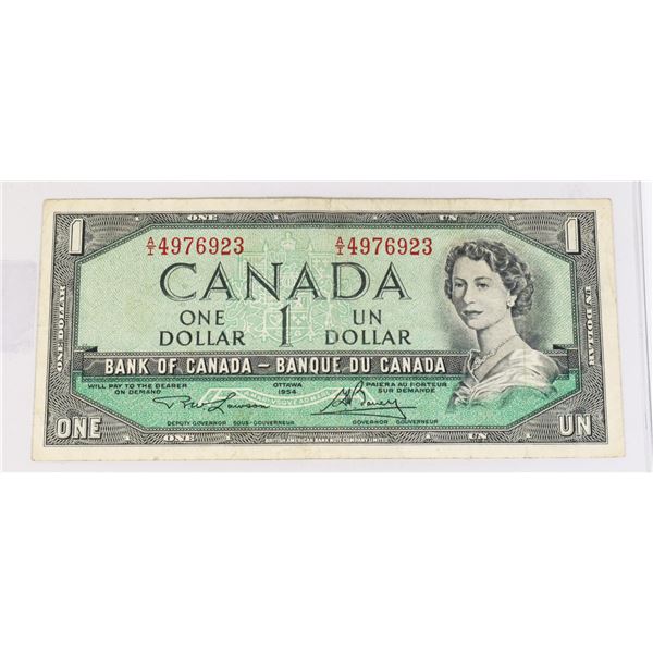 #162 1954 CANADIAN $1 PAPER MONEY NOTE QEII