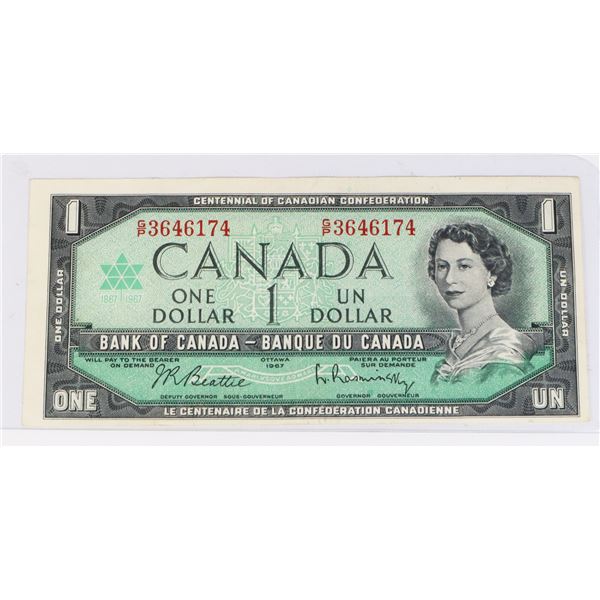 #163 1967 CANADIAN $1 PAPER MONEY NOTE QEII