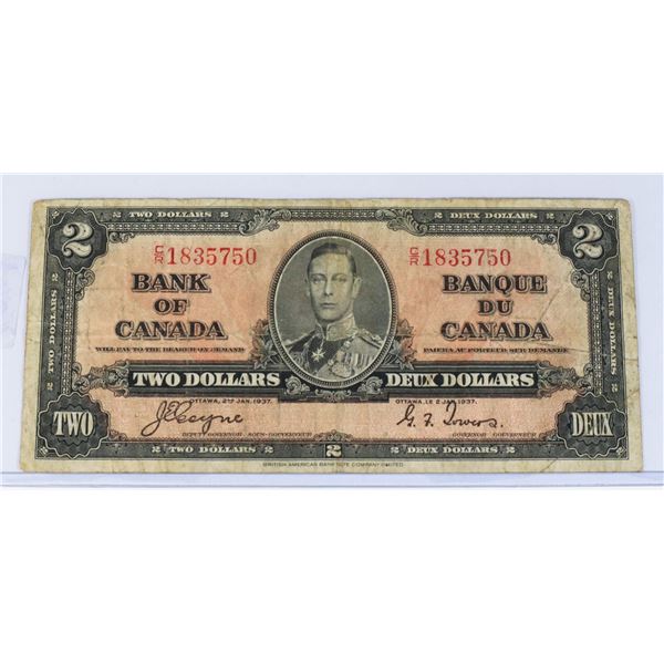 #165  1937 CANADIAN $2 TWO DOLLAR PAPER MONEY