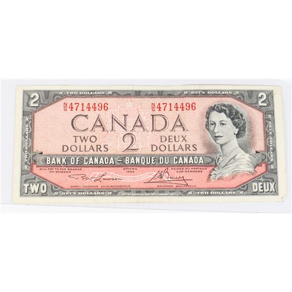 #167 1954 CANADIAN $2 TWO DOLLAR PAPER MONEY