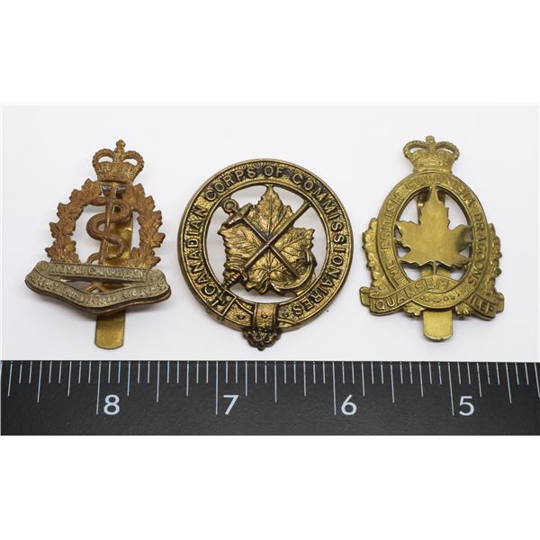 #403 LOT OF 3 CANADIAN CAP BADGES RCAMC BCD