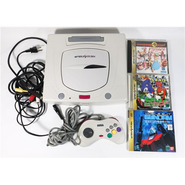 #910 JAPANESE SEGA SATURN W/ 3 GAMES SONIC R WORKS