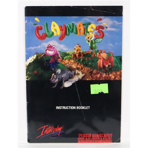 #917 SUPER NINTENDO CLAYMATES INSTRUCTION BOOK