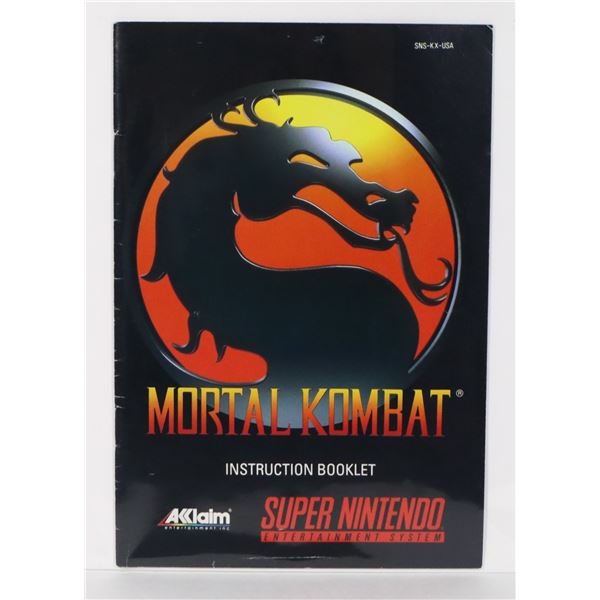 #922 SUPER NINTENDO MORTAL KOMBAT INSTRUCTIONS