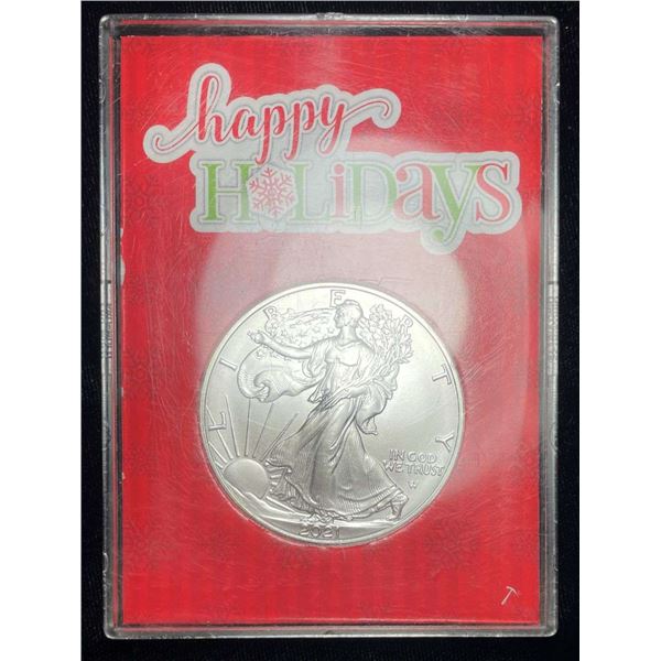 2021 American Silver Eagle Type 2 SilverTowne "Happy Holidays"