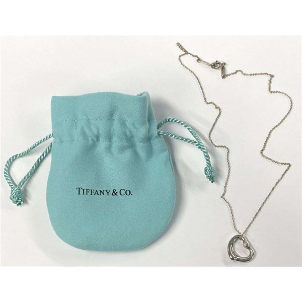 Tiffany & Co. Elsa Peretti Open Heart W/ (2) Diamonds Necklace .925 Sterling Silver
