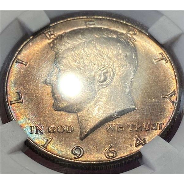 Toned 1964-D Kennedy Silver Half Dollar MS67