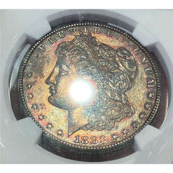 Exquisite Rainbow Color 1883-S Morgan Silver Dollar NGC AU53