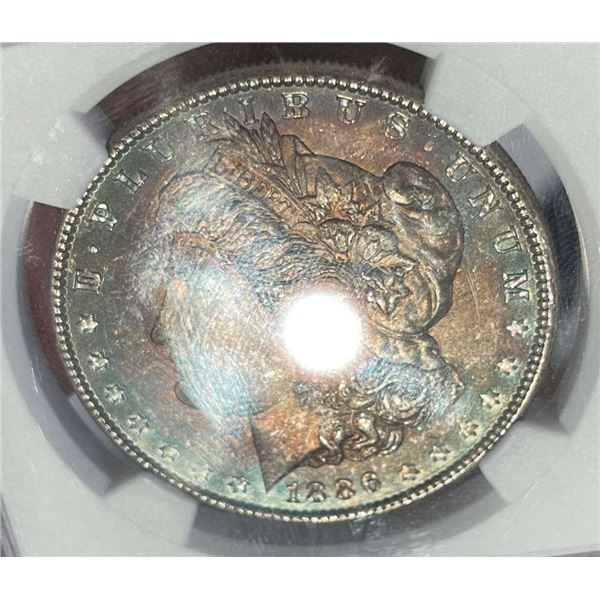 Exquisite Rainbow Color 1886 Morgan Silver Dollar NGC MS65