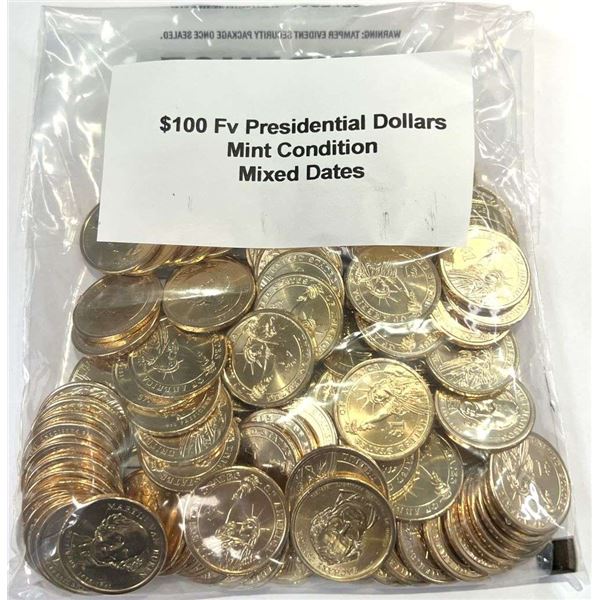 Mixed Dates $100 FV Mixed Presidential Dollars Mint Condition