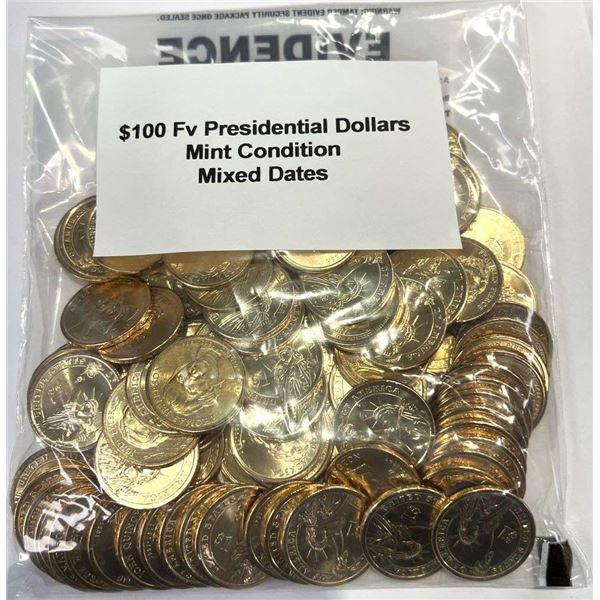 Mixed Dates $100 FV Mixed Presidential Dollars Mint Condition