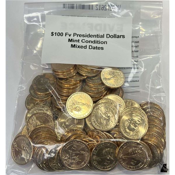 Mixed Dates $100 FV Mixed Presidential Dollars Mint Condition