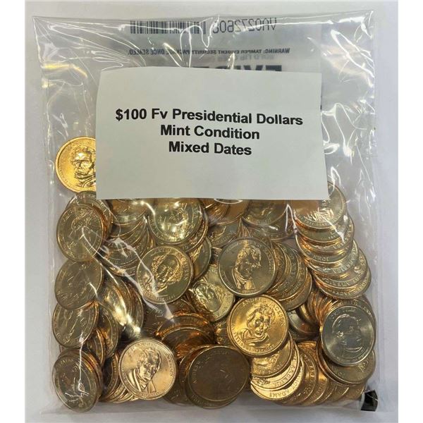 Mixed Dates $100 FV Mixed Presidential Dollars Mint Condition