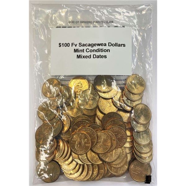 Mixed Dates $100 FV Sacagewea Dollars Mint Condition