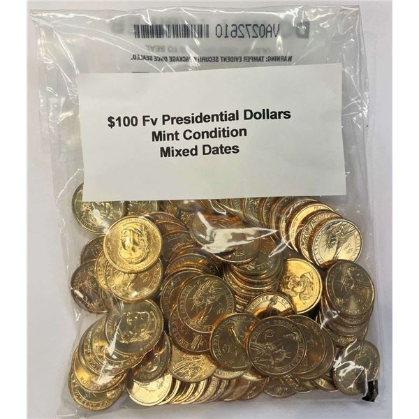 Mixed Dates $100 FV Mixed Presidential Dollars Mint Condition