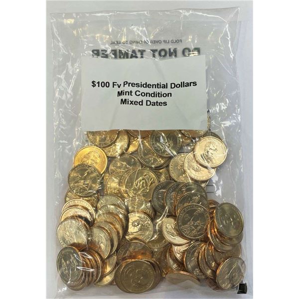 Mixed Dates $100 FV Mixed Presidential Dollars Mint Condition