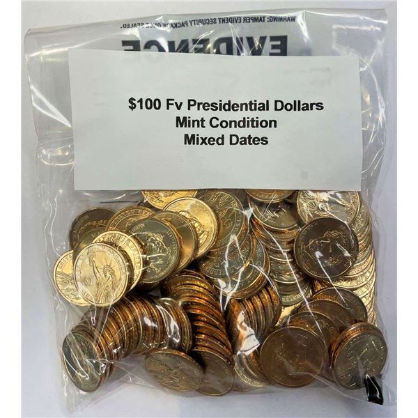 Mixed Dates $100 FV Mixed Presidential Dollars Mint Condition