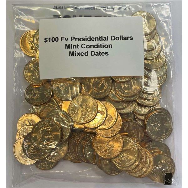 Mixed Dates $100 FV Mixed Presidential Dollars Mint Condition