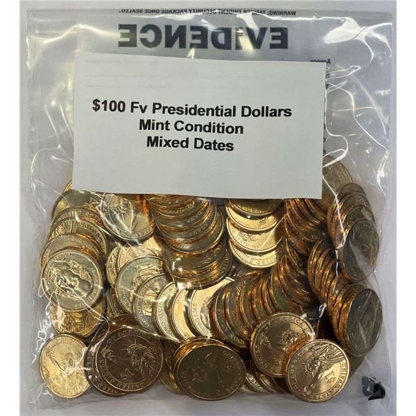 Mixed Dates $100 FV Mixed Presidential Dollars Mint Condition