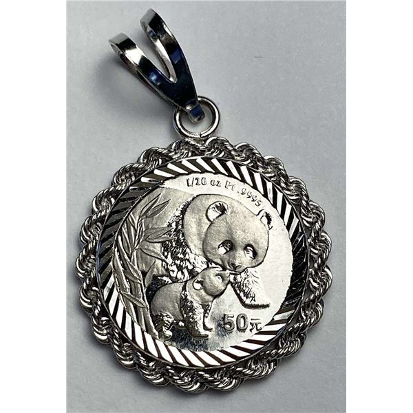 2004 Chinese Panda 1/20th ozt .9995 Platinum W/ 14K White Gold Bezel