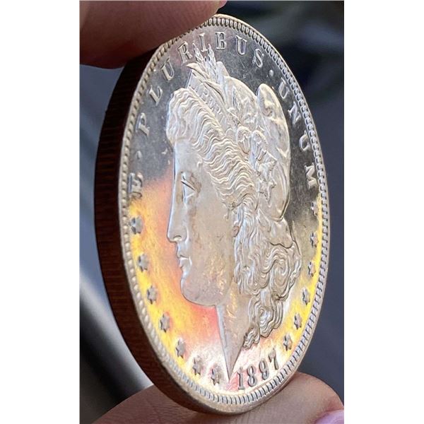 1897 Morgan Silver Dollar MS64 DMPL Details Scratches