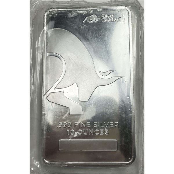 Silver Gold Bull 10 ozt .999 Silver Bar