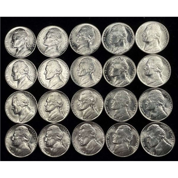 (20) 1943-P World War II Silver Nickels Choice BU