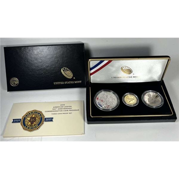 2019 American Legion 100th Anniversary Commemorative Proof Gold / Silver Set (3-coins)