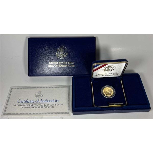 1993 U.S. Mint Bill Of Rights Commemorative Proof $5 Gold