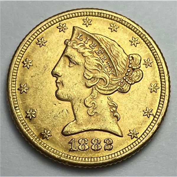 Last Minute! 1882 Gold $5 Liberty Head MS62