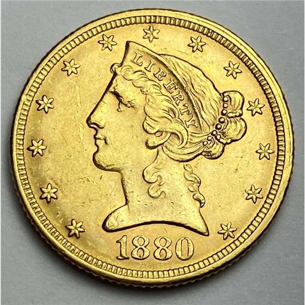 Last Minute! 1880 Gold $5 Liberty Head AU58
