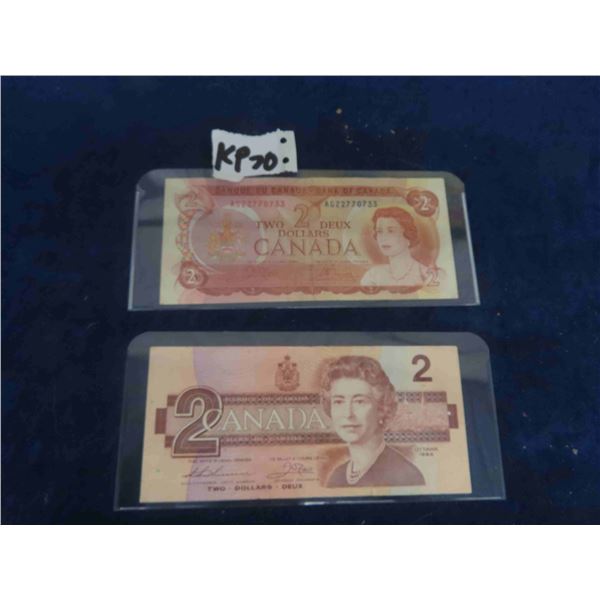 (2) Canada $2 Bills 1974 + 1986