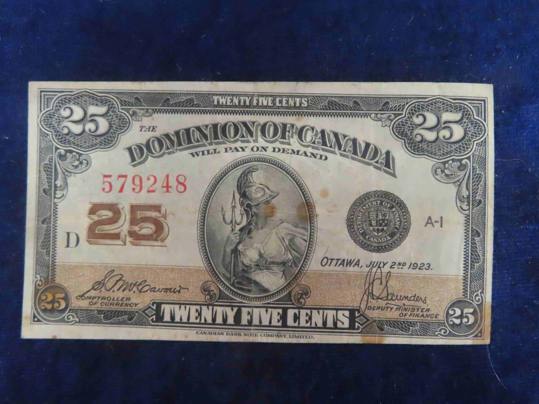 1923 Canada 25 Cent Paper Bill Shinplaster