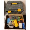 Image 1 : Box & toolbox full of assorted tools & misc - includes Skil drill driver / mastercut saw / studsenso